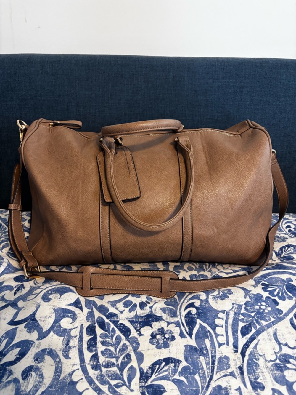 Sole Society Leather Weekender Duffel Bag - Cognac Brown